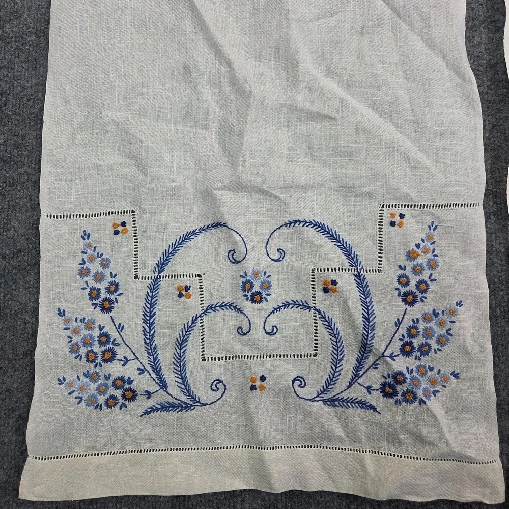 2 Vintage Hand Stitched Table Runner Floral design Blue Bonnet Cottagecore‎